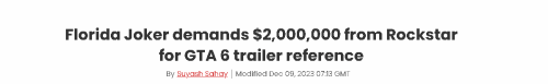 R星《GTA6》预告片疑似侵权被索赔200万，网友：真“小丑”行为
